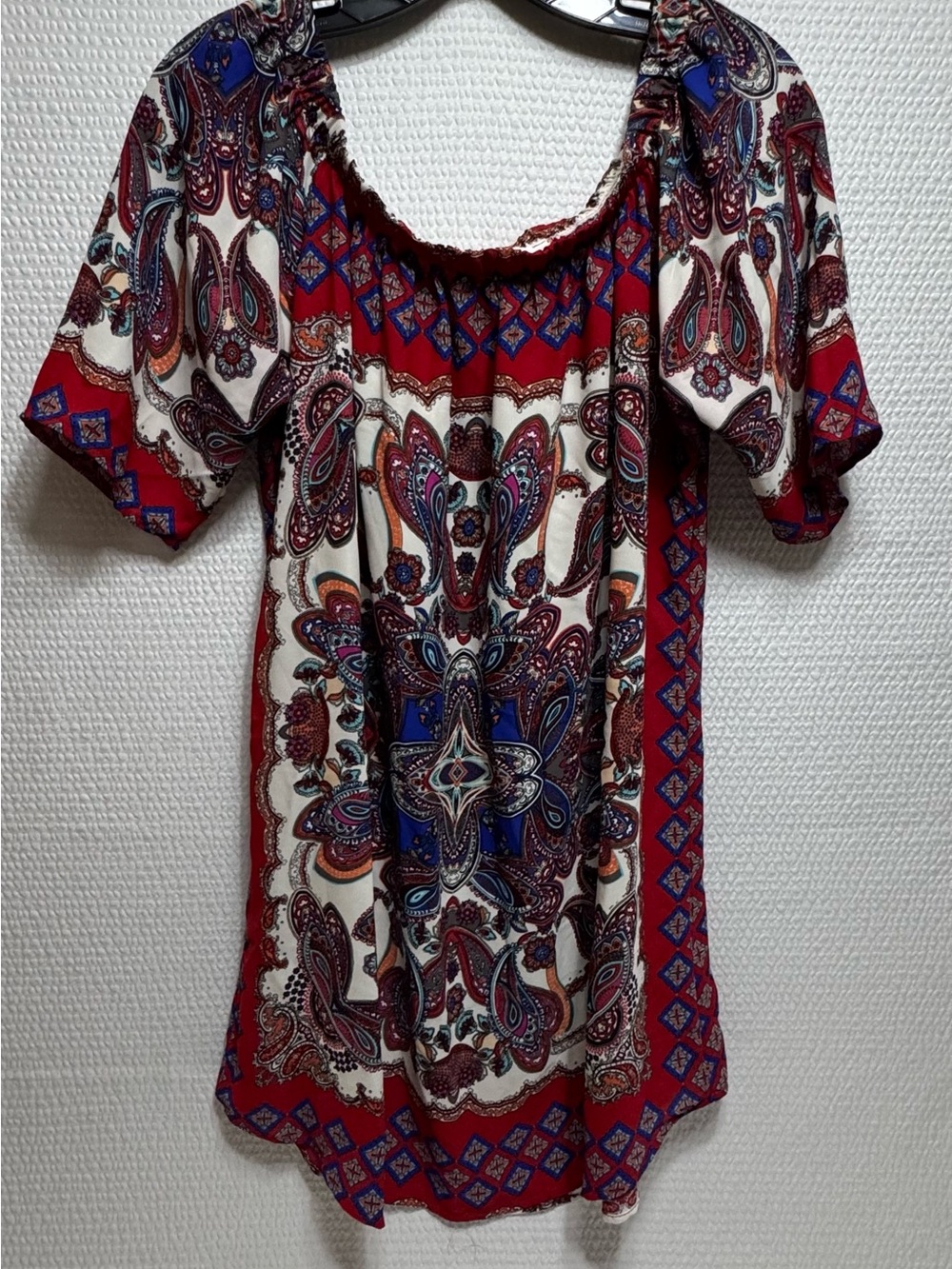 Red Paisley Off-Shoulder Women’s Top